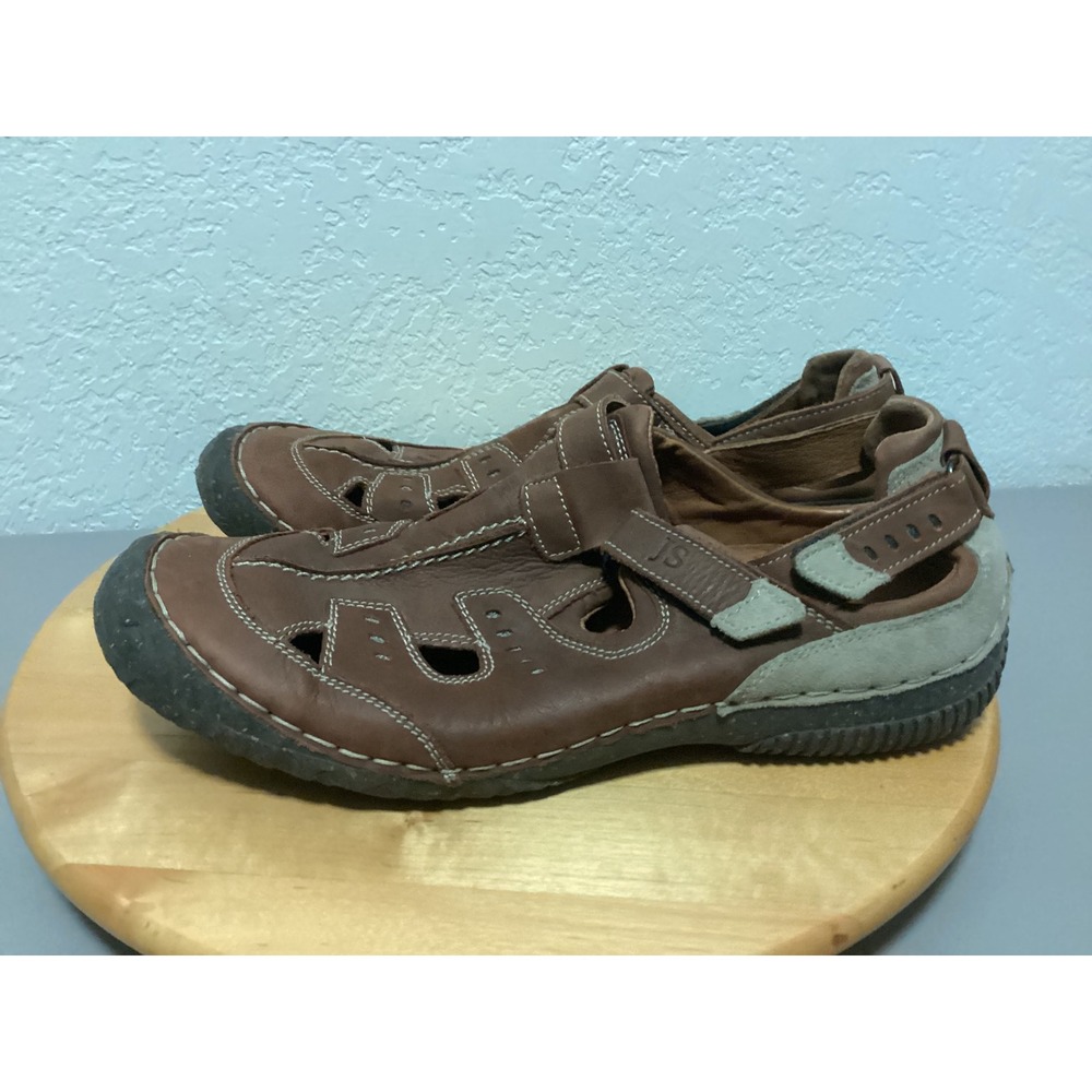 JS Josef Seibel Leather Sandals Men 45 11.5-12 Brown Fisherman Hook Loop Comfort